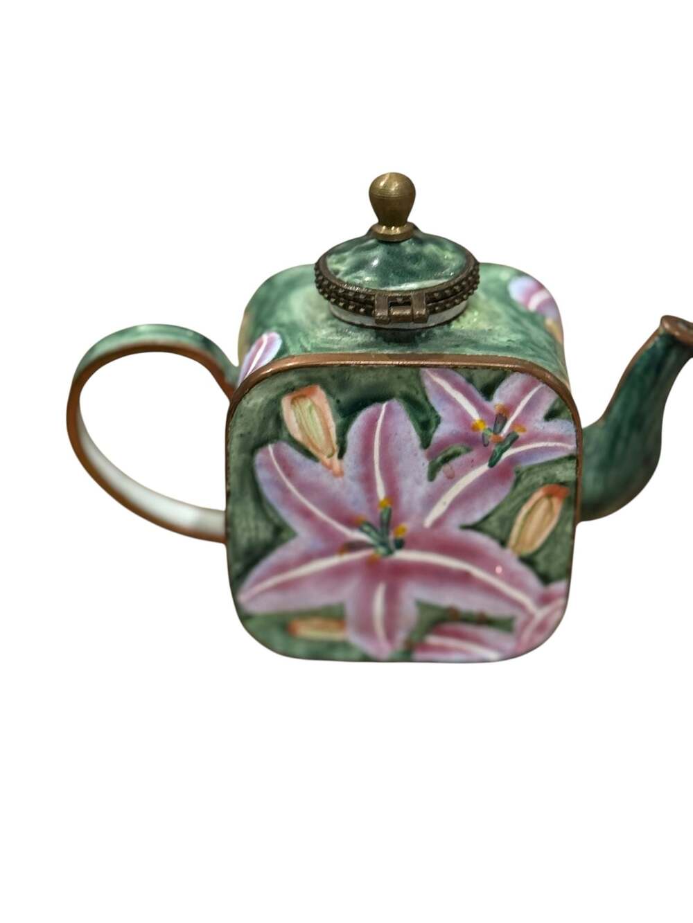 Kelvin Chen Enamel Teapot Trinket Box Asiatic Lilies No. 382